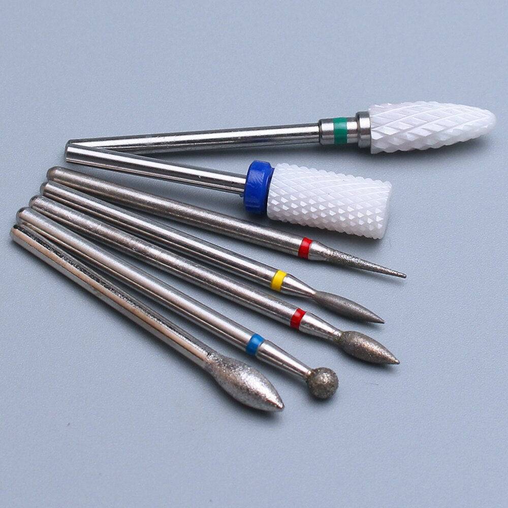 7pcs Diamond Nail Drill Bit Set Rotery Milling Cutters Bits For Electric Pedicure Manicure Machine Nail Burr Tools Accessories - Quid Mart