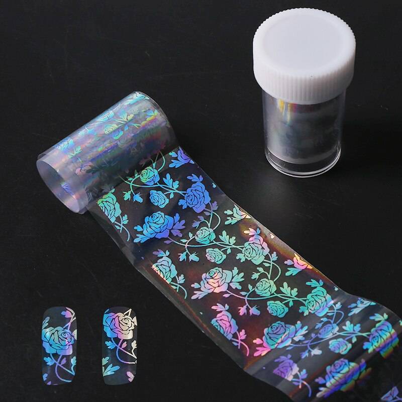 4*100cm/Roll Holographic Nail Foil Flame Dandelion Panda Bamboo Holo Nail Art Transfer Sticker Water Slide Nail Art Decals - Quid Mart