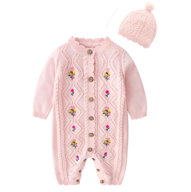 Ysubest Kids Spring Autumn Girl Embroidery Rompers and Hat - Quid Mart