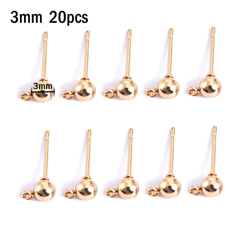 20pcs Stainless Steel Dia 4/5/6/8/10mm Stud Earrings Back Plug Ear Pins Ball Needles for DIY Jewelry Making Findings - Quid Mart