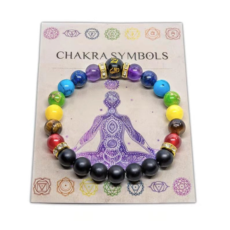 7 Chakra Bracelet with Meaning Cardfor Men Women Natural Crystal Healing Anxiety Jewellery Mandala Yoga Meditation Bracelet Gift - Quid Mart