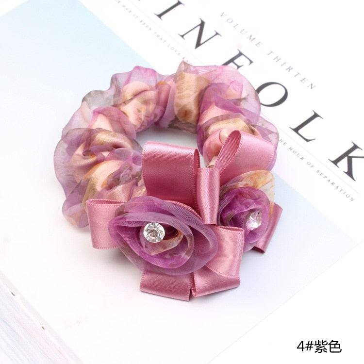 Korean Elegant Flower Scrunchies - Hair Accessories for Women - Quid Mart