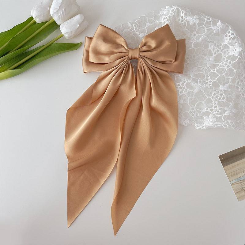 Solid Color Big Large Satin Bow Hairpins Barrettes For Women Girl Wedding Long Ribbon Korean Hair Clip Hairgrip Hair Accessories - Quid Mart