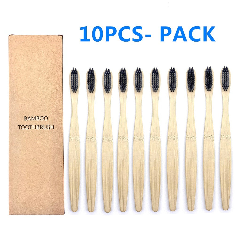 10PCS Colorful Natural Bamboo Toothbrush Set Soft Bristle Charcoal Teeth Whitening Bamboo Toothbrushes Soft Dental Oral Care - Quid Mart