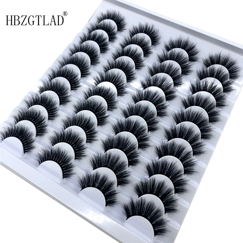 20 Pairs 18-25 mm 3d Mink Lashes Bulk Faux Thick Long Wispy Natural Mink Lashes Pack Short Wholesales Natural False Eyelashes - Quid Mart