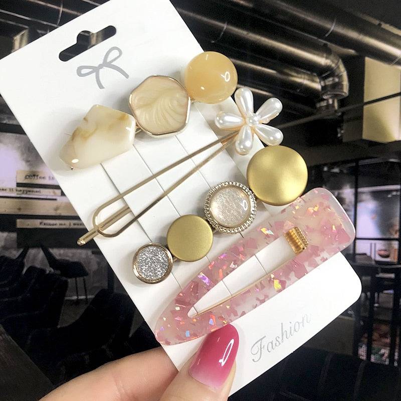 New Fashion 3/4pcs Set Pearl Hair Clip For Women Korean Hairpin Geometric Crystal Hair Barrettes Girl Hair Accessories Hairgrip - Quid Mart