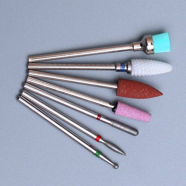 7pcs Diamond Nail Drill Bit Set Rotery Milling Cutters Bits For Electric Pedicure Manicure Machine Nail Burr Tools Accessories - Quid Mart