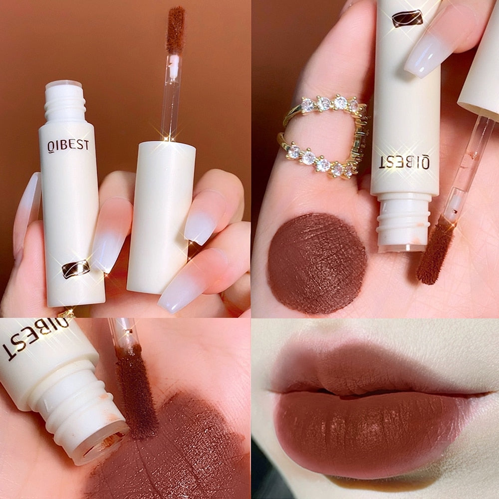 QIBEST Lip Gloss 8 Colors Nude Matte Chocolate Lipstick Waterproof Long Lasting Women Red Lip Tint Velvet Lip Glaze Cosmetics - Quid Mart