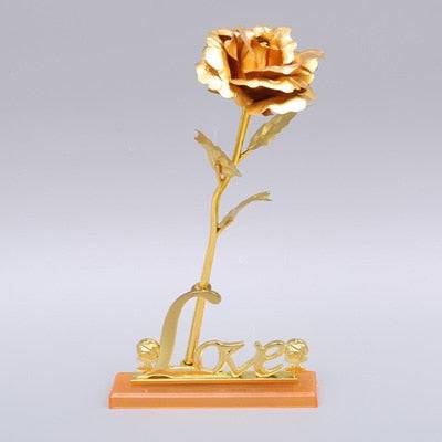 Valentine's Day Creative Gift 24K Foil Plated Rose Gold Rose Lasts Forever Love Wedding Decor Lover Lighting Roses Creative Gift - Quid Mart