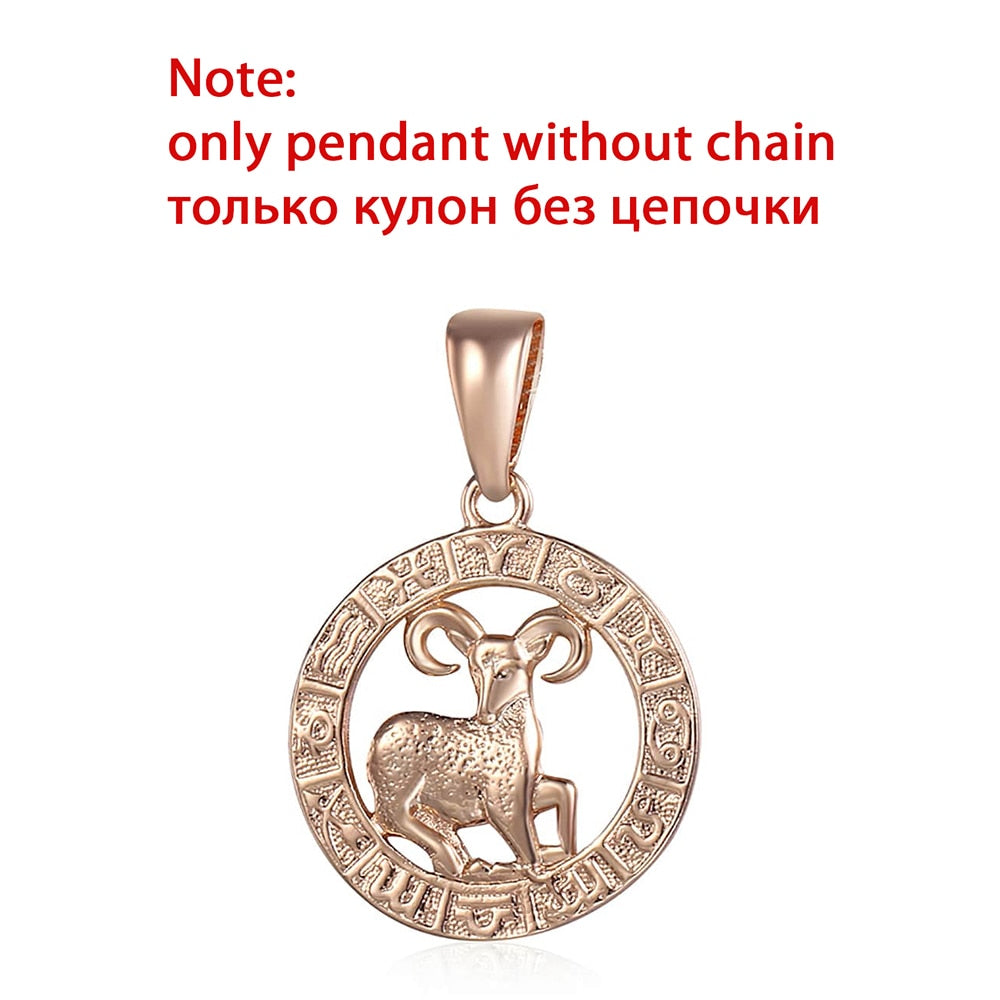 12 Zodiac Sign Constellations Pendants Necklaces For Women Men 585 Rose Gold Color Male Jewelry Fashion Birthday Gifts GPM16 - Quid Mart