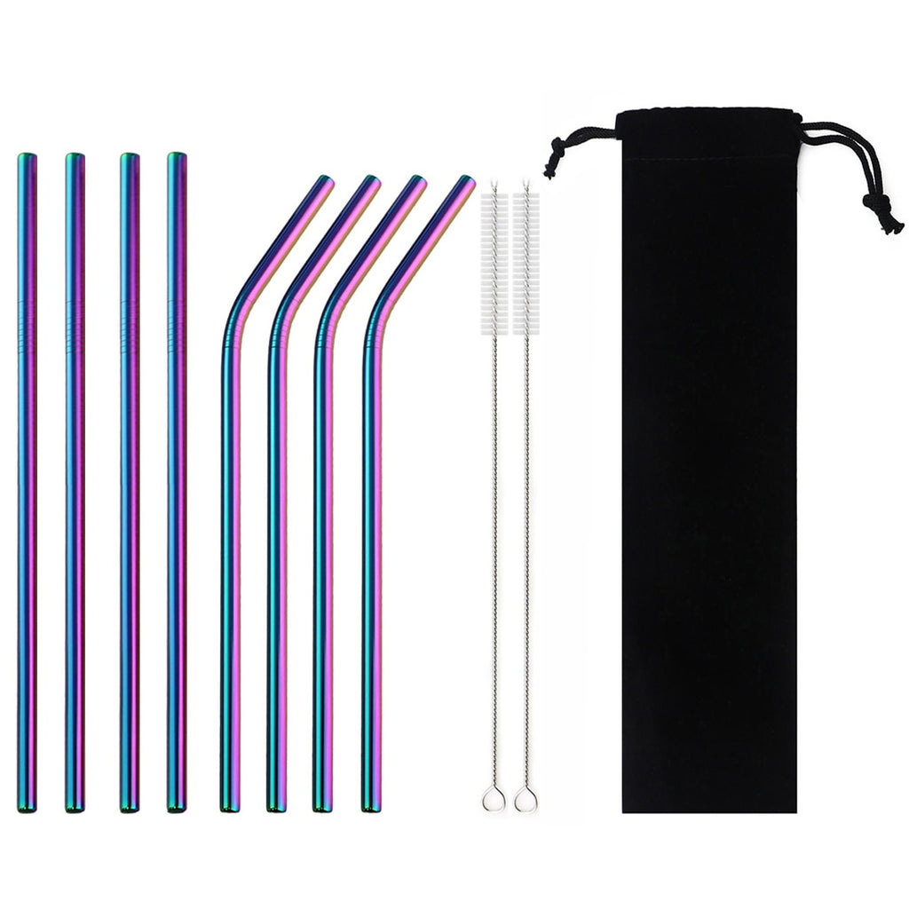 Metal Drinking Straw 304 Stainless Steel Colorful Straws Reusable Bent Straight Straw Set With Cleaner Brush Bar Party Accessory - Quid Mart