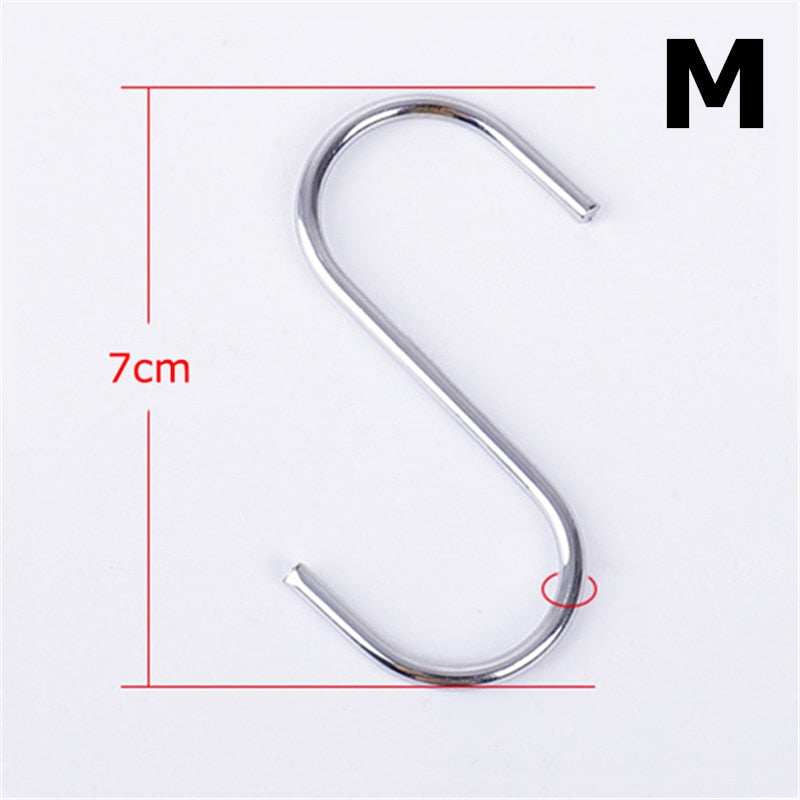 10pcs Stainless Steel S-Shape Hook Kitchen Bedroom Multi-function Railing S Hanger Hook Clasp Holder Hooks Hanging Storage Tools - Quid Mart