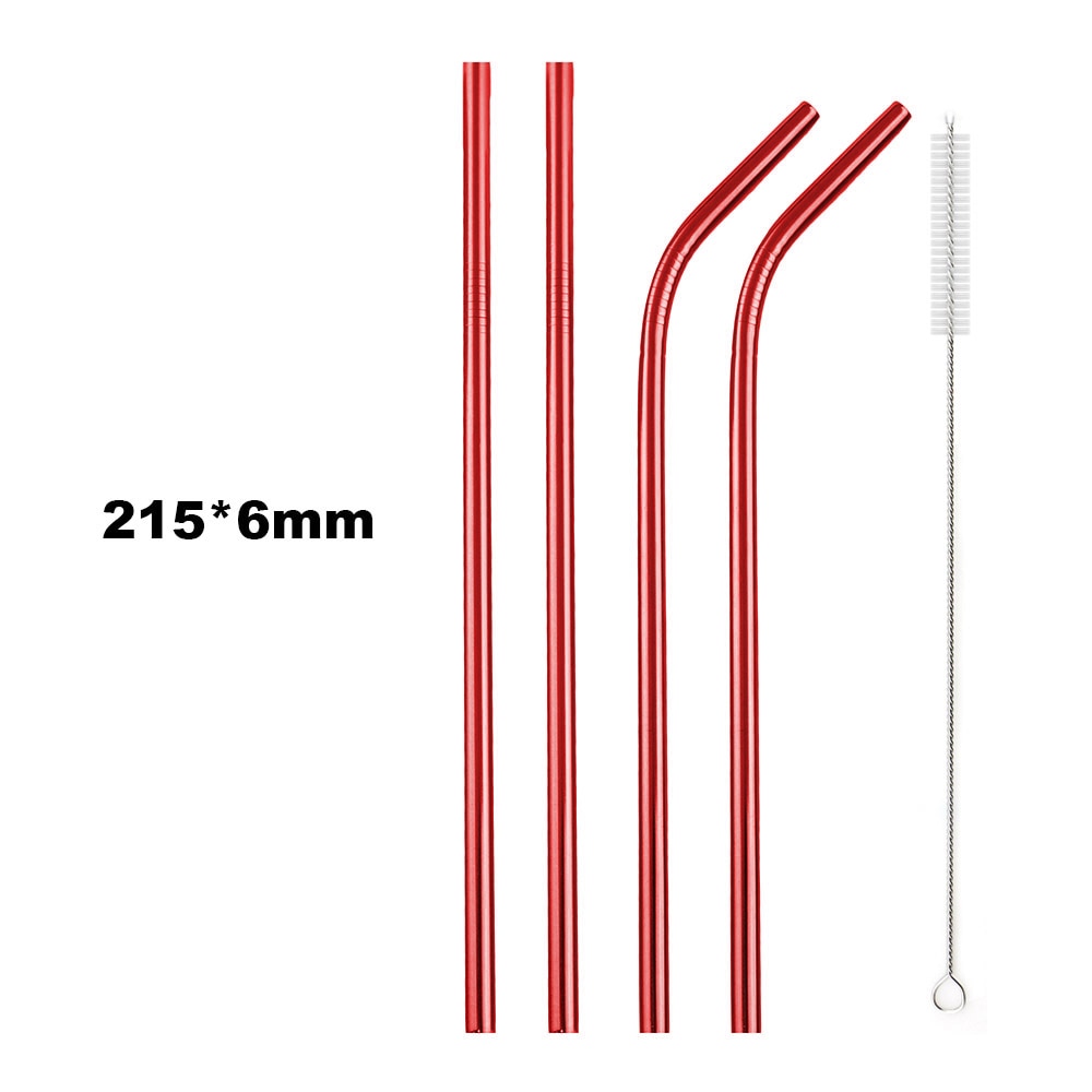 Metal Drinking Straw 304 Stainless Steel Colorful Straws Reusable Bent Straight Straw Set With Cleaner Brush Bar Party Accessory - Quid Mart