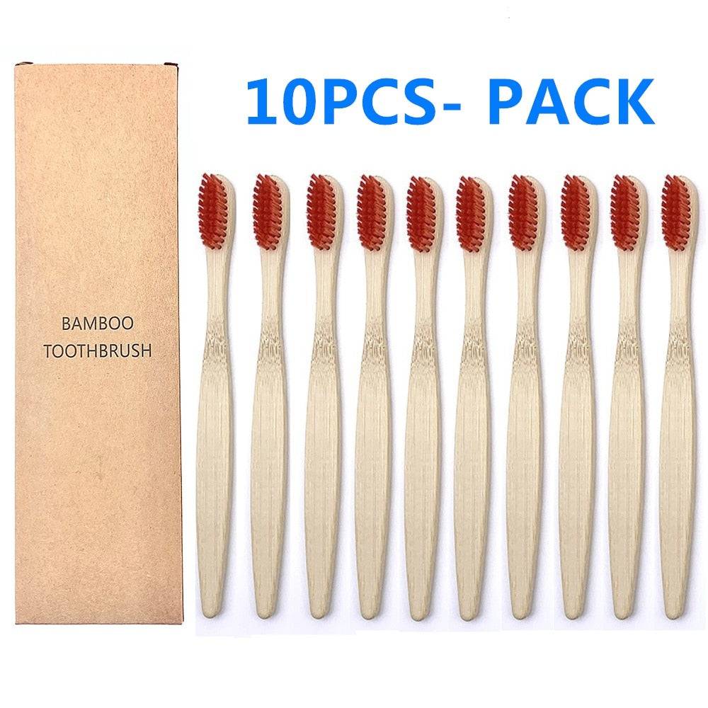 10PCS Biodegradable Bamboo Toothbrush Teeth Colorful Bristle Natural Bamboo Tooth brush Dental Eco Bambou Toothbrushes - Quid Mart