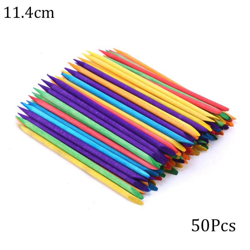 50/100 Wooden Cuticle Pusher Remover Nail Art Design Orange Wood Sticks Rhinestones Dotting Removal Manicure Pedicure Care Tools - Quid Mart