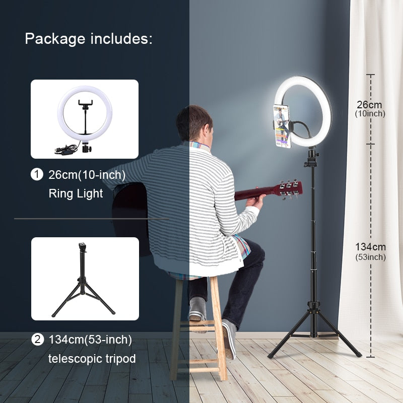 Selfie Ring Light Photography Led Rim Of Lamp with Optional Mobile Holder Mounting Tripod Stand Ringlight For Live Video Stream - Quid Mart