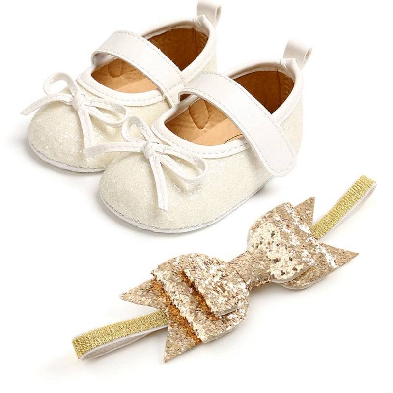 Sequins Baby Shoes: Leather Toddler First Walkers and Headband - Quid Mart