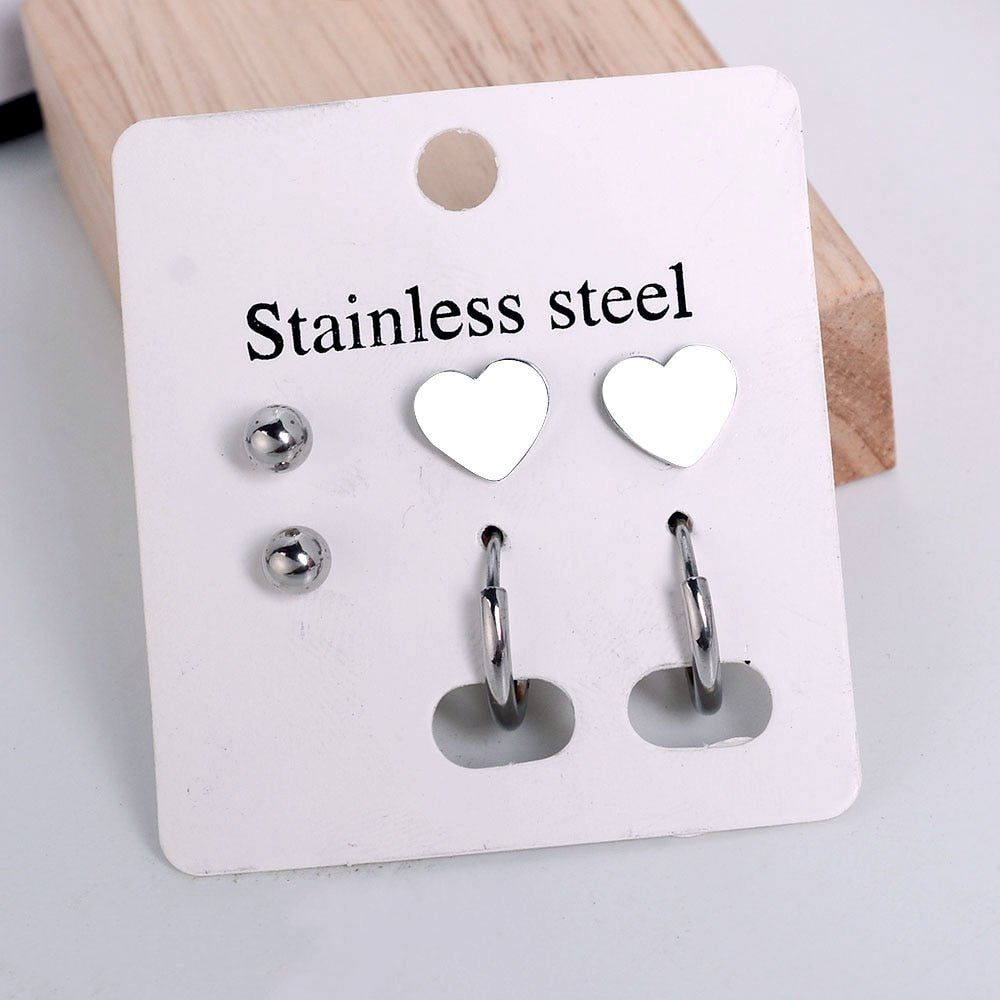 Stainless Steel Earrings Small Cute Butterfly Star Moon Heart Stud Earrings Set Punk Piercing Earing Women&#39;s Minimalist Jewelry - Quid Mart