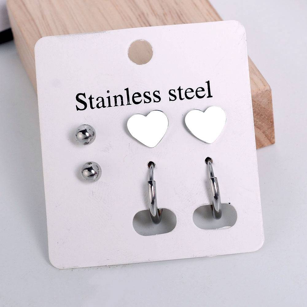 Stainless Steel Butterfly Moon Star Stud Earrings Set - Minimalist Jewelry - Quid Mart