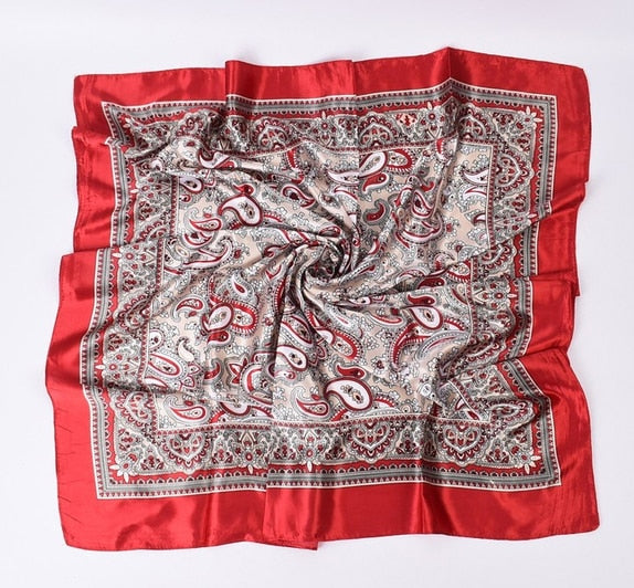 Satin Scarf: Luxury Designer, Retro Paisley Print, Small Bag Wrap for Women - Quid Mart