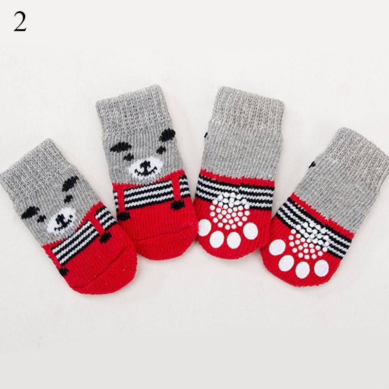 4Pcs Warm Puppy Dog Shoes Soft Pet Knits Socks Cute Cartoon Anti Slip Skid Socks For Small Dogs Breathable Pet Products S/M/L - Quid Mart
