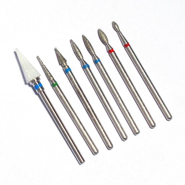 7pcs Diamond Nail Drill Bit Set Rotery Milling Cutters Bits For Electric Pedicure Manicure Machine Nail Burr Tools Accessories - Quid Mart