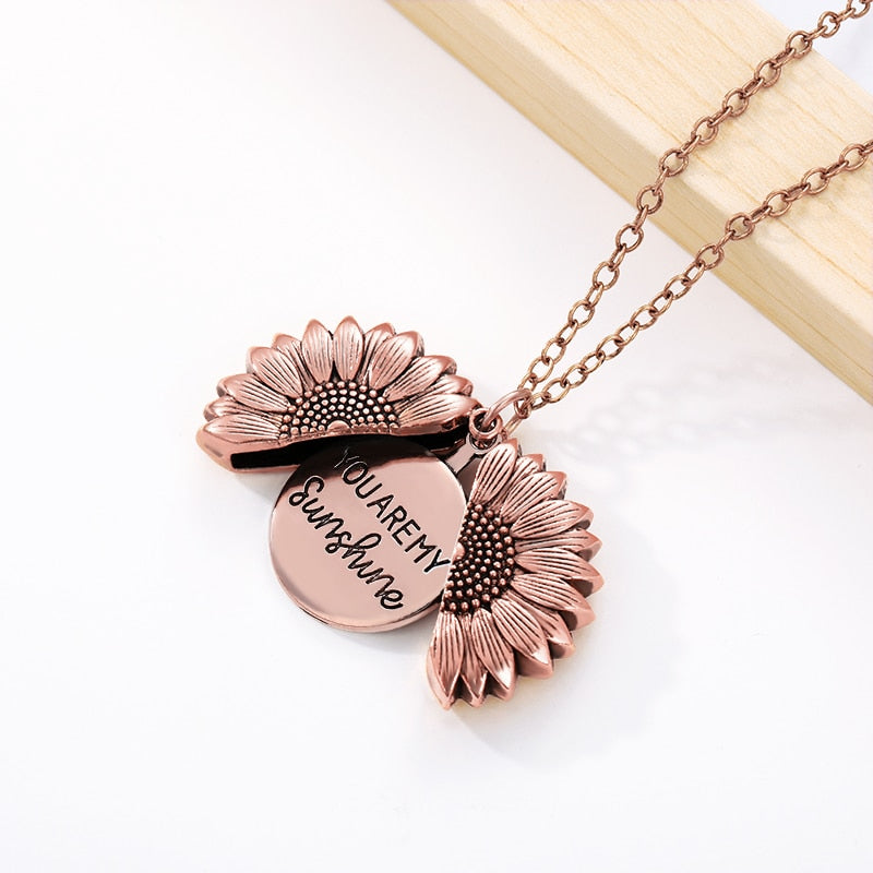 You Are My Sunshine Open Locket Sunflower Pendant Necklace Boho Jewelry Best Friendship Gifts Bff Letter Necklace Collier - Quid Mart