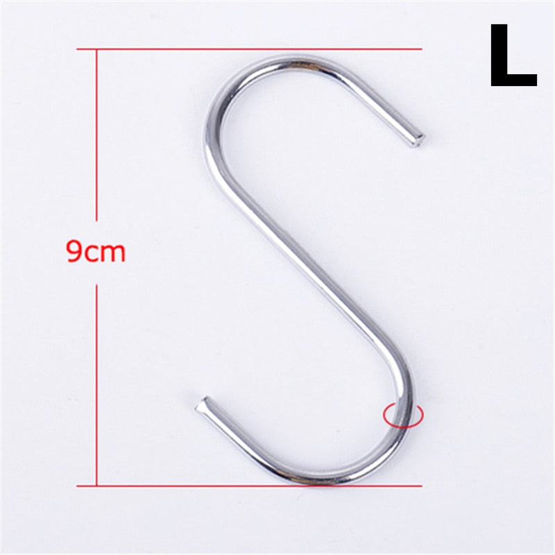 10pcs Stainless Steel S-Shape Hook Kitchen Bedroom Multi-function Railing S Hanger Hook Clasp Holder Hooks Hanging Storage Tools - Quid Mart