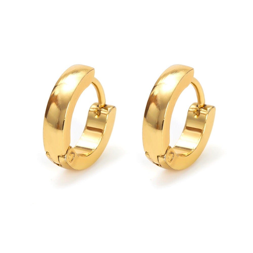 ESSFF 1Pair Stainless Steel Circle Hoop Earrings for Women and Men Gold Color Fashion Jewelry Wholesale - Quid Mart