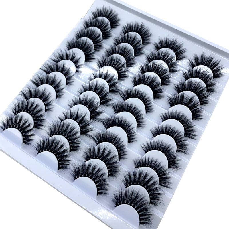 20 Pairs 18-25 mm 3d Mink Lashes Bulk Faux Thick Long Wispy Natural Mink Lashes Pack Short Wholesales Natural False Eyelashes - Quid Mart