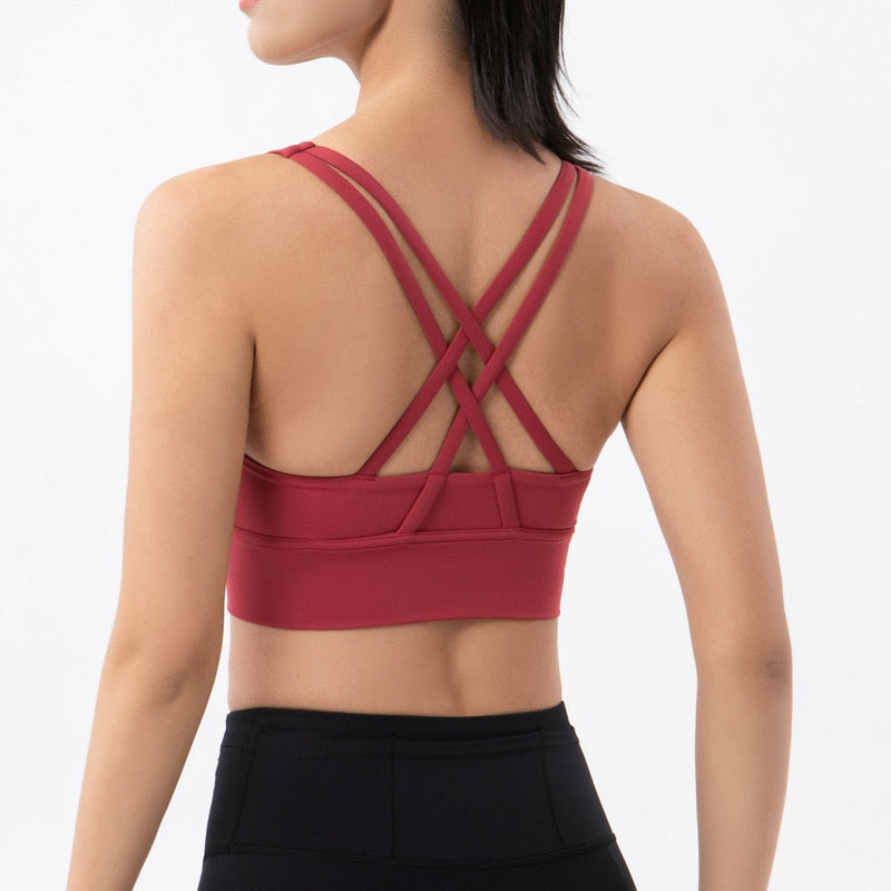 Nude Cross Back Yoga Bra: Supportive Gym Crop Top for Women - Quid Mart