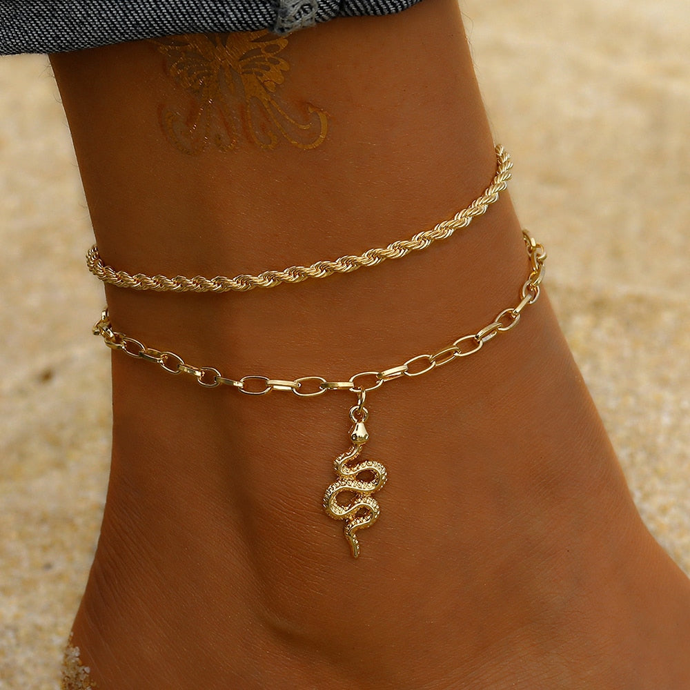 IPARAM Women&#39;s Anklet Bohemian Layered Heart Anklet 2021 Summer Beach Anklets On Foot Ankle Bracelets For Women Leg Chain - Quid Mart