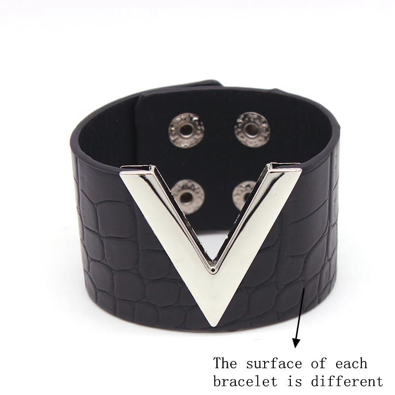 Europe Crack Leather Bracelet For Women Femme All-Match V Word Wide Punk Style Soft Jewellery Cool Wholesale - Quid Mart