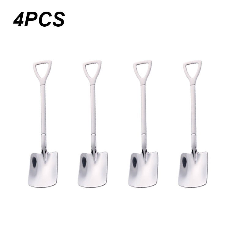 4/8PCS Shovel Spoons Stainless Steel TeaSpoons Creative Coffee Spoon For Ice cream Dessert Scoop Tableware Cutlery set - Quid Mart