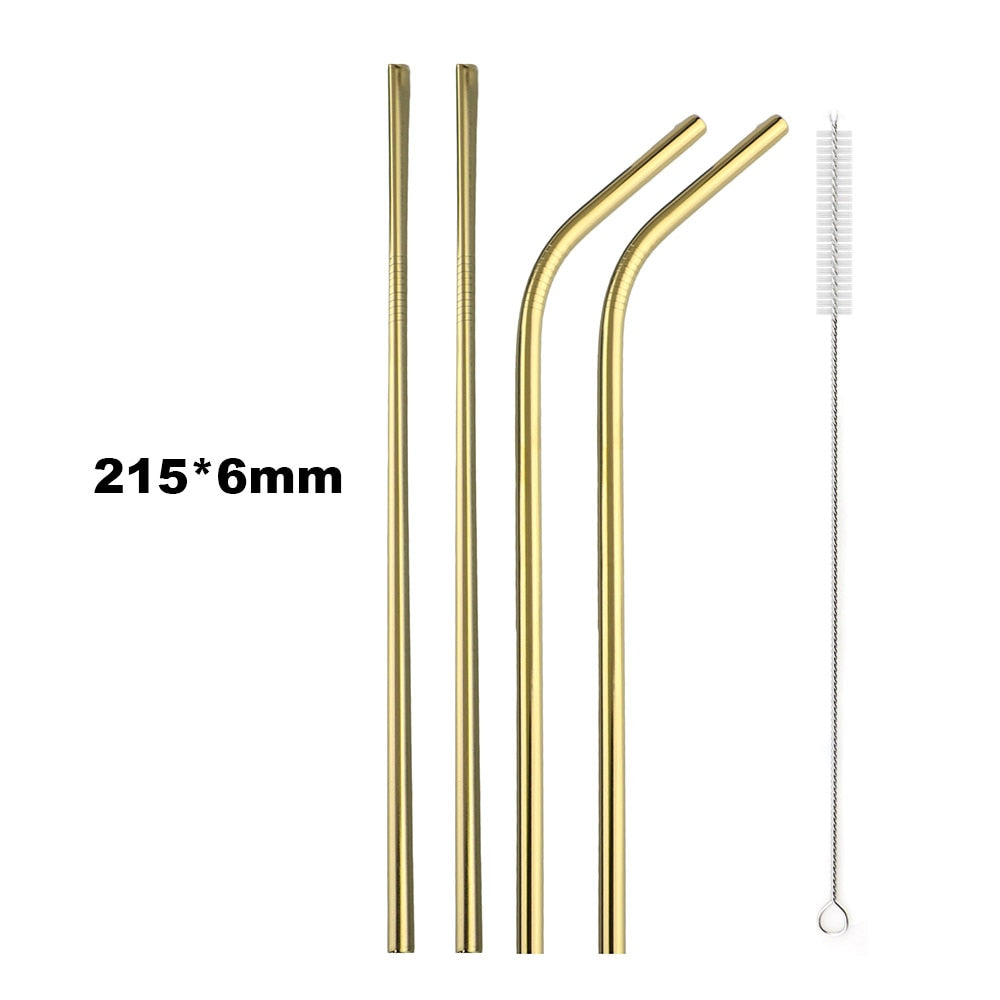 Metal Drinking Straw 304 Stainless Steel Colorful Straws Reusable Bent Straight Straw Set With Cleaner Brush Bar Party Accessory - Quid Mart