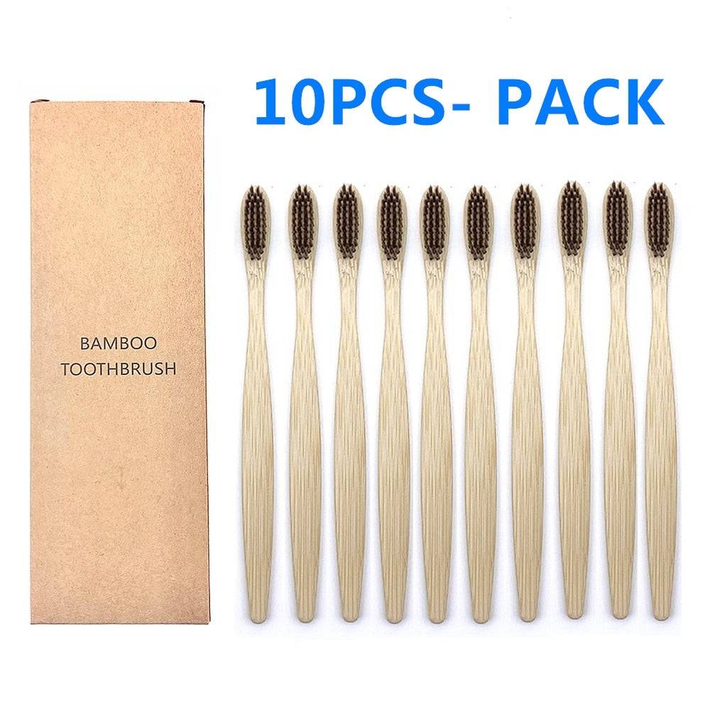 10PCS Biodegradable Bamboo Toothbrush Teeth Colorful Bristle Natural Bamboo Tooth brush Dental Eco Bambou Toothbrushes - Quid Mart