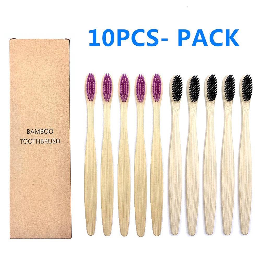 10PCS Biodegradable Bamboo Toothbrush Teeth Colorful Bristle Natural Bamboo Tooth brush Dental Eco Bambou Toothbrushes - Quid Mart