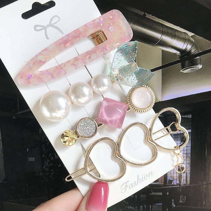 New Fashion 3/4pcs Set Pearl Hair Clip For Women Korean Hairpin Geometric Crystal Hair Barrettes Girl Hair Accessories Hairgrip - Quid Mart