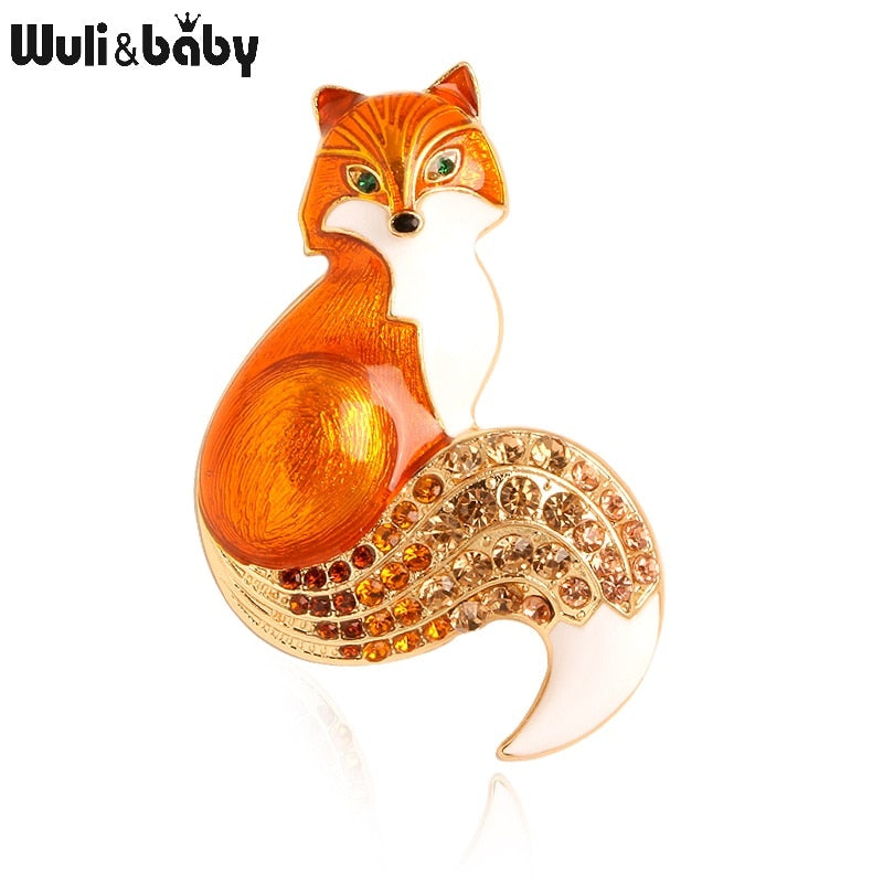 Wuli&amp;baby Rhinestone Enamel Fox Brooches For Women Animal Party Causal Brooch Pins Gifts - Quid Mart