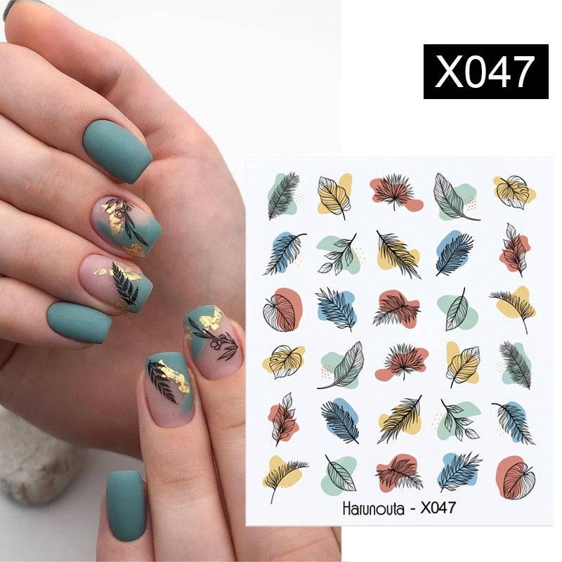 Harunouta Black Lines Flower Leaves Water Decals Stickers Floral Face Marble Pattern Slider For Nails Summer Nail Art Decoration - Quid Mart