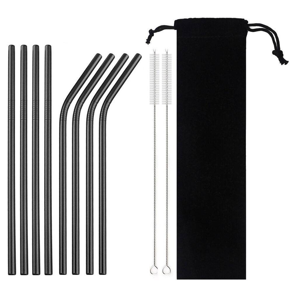 Metal Drinking Straw 304 Stainless Steel Colorful Straws Reusable Bent Straight Straw Set With Cleaner Brush Bar Party Accessory - Quid Mart
