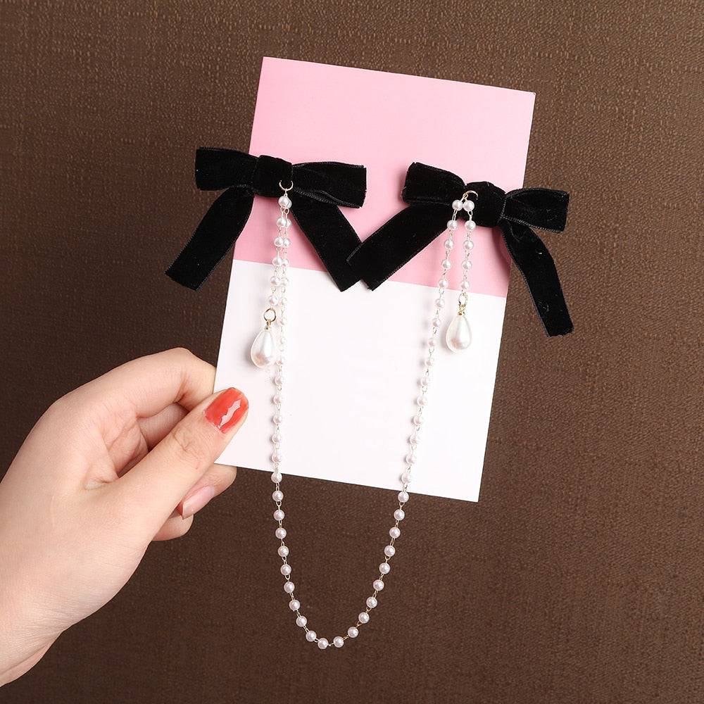 AWAYTR Bow Pearls Chain Barrettes: Women's Hair Accessories - Quid Mart