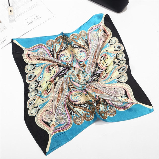 Satin Scarf: Luxury Designer, Retro Paisley Print, Small Bag Wrap for Women - Quid Mart