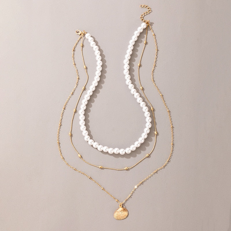 Vintage Style Simple 6MM Pearl Chain Choker Necklace For Women Wedding Love Shell Pendant Necklace Fashion Jewelry Wholesale - Quid Mart
