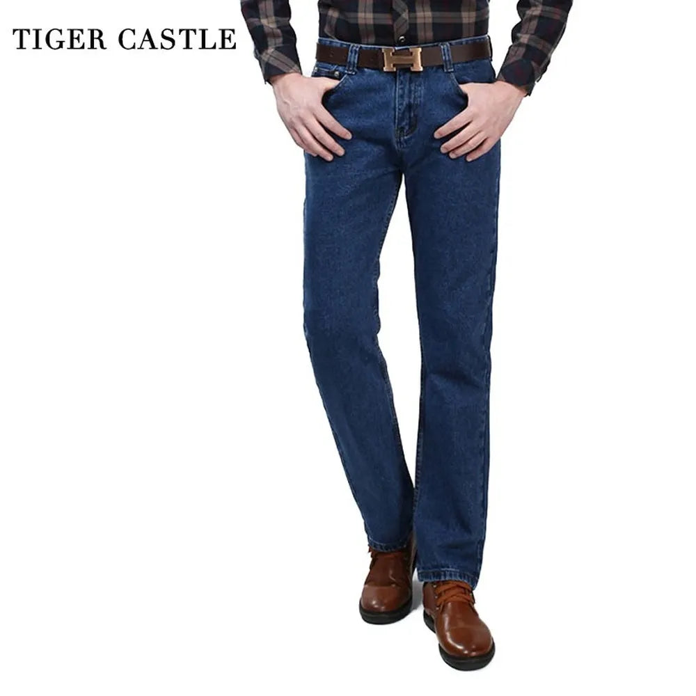 High Waist Cotton Mens Jeans 2021 Blue Black Classic Male Business Comfortable Trousers Thick Casual Straight Men Denim Pants
