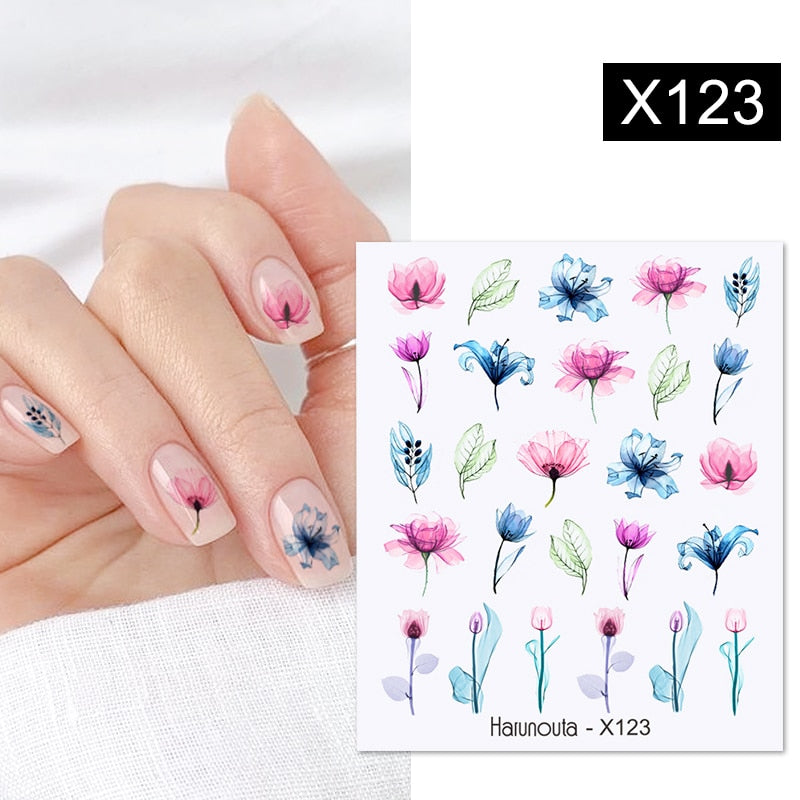 Harunouta Black Lines Flower Leaves Water Decals Stickers Floral Face Marble Pattern Slider For Nails Summer Nail Art Decoration - Quid Mart