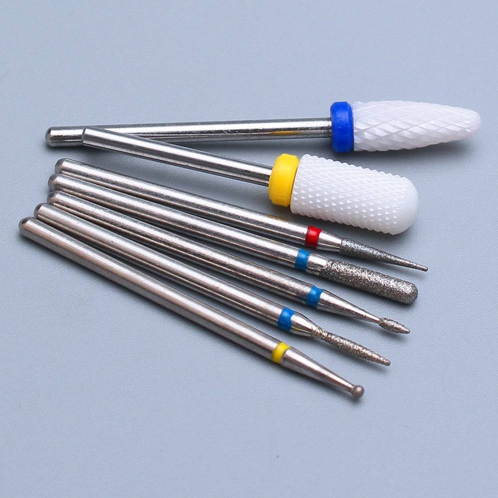 7pcs Diamond Nail Drill Bit Set Rotery Milling Cutters Bits For Electric Pedicure Manicure Machine Nail Burr Tools Accessories - Quid Mart