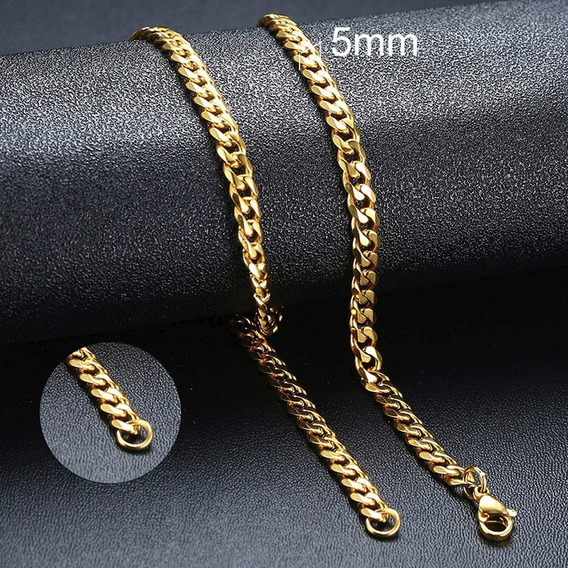 Vnox Cuban Chain Necklace for Men Women, Basic Punk Stainless Steel Curb Link Chain Chokers,Vintage Gold Color Solid Metal Colla - Quid Mart