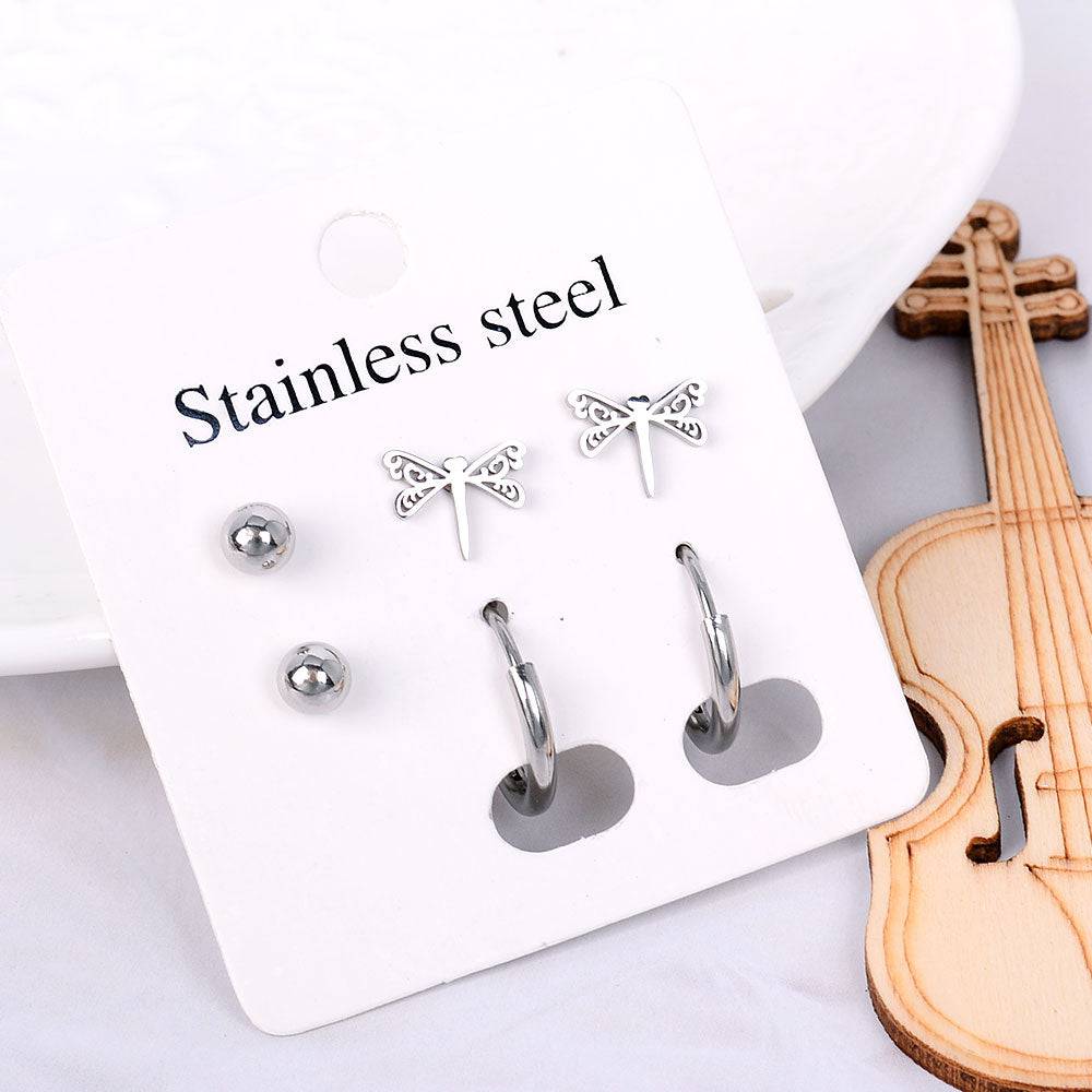 Stainless Steel Butterfly Moon Star Stud Earrings Set - Minimalist Jewelry - Quid Mart