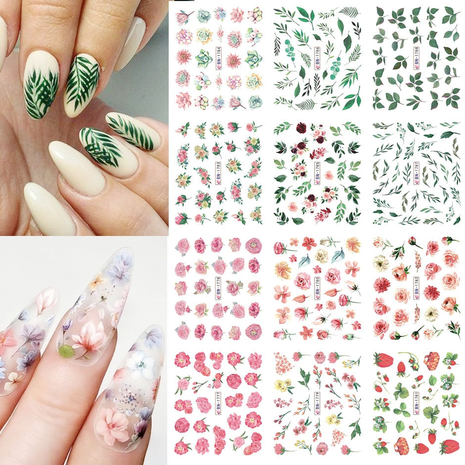 12pcs Valentines Manicure Love Letter Flower Sliders for Nails Inscriptions Nail Art Decoration Water Sticker Tips GLBN1489-1500 - Quid Mart